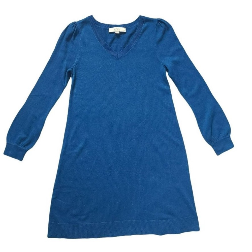 Ann Taylor LOFT Teal V Neck Sweater Dress